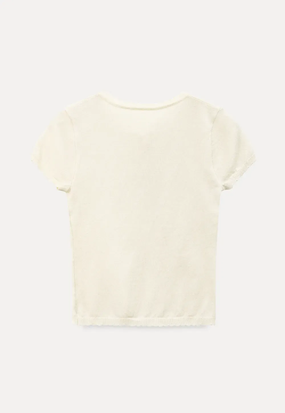 Ruffled Placket Short Sleeve Woolen Knit Sweater