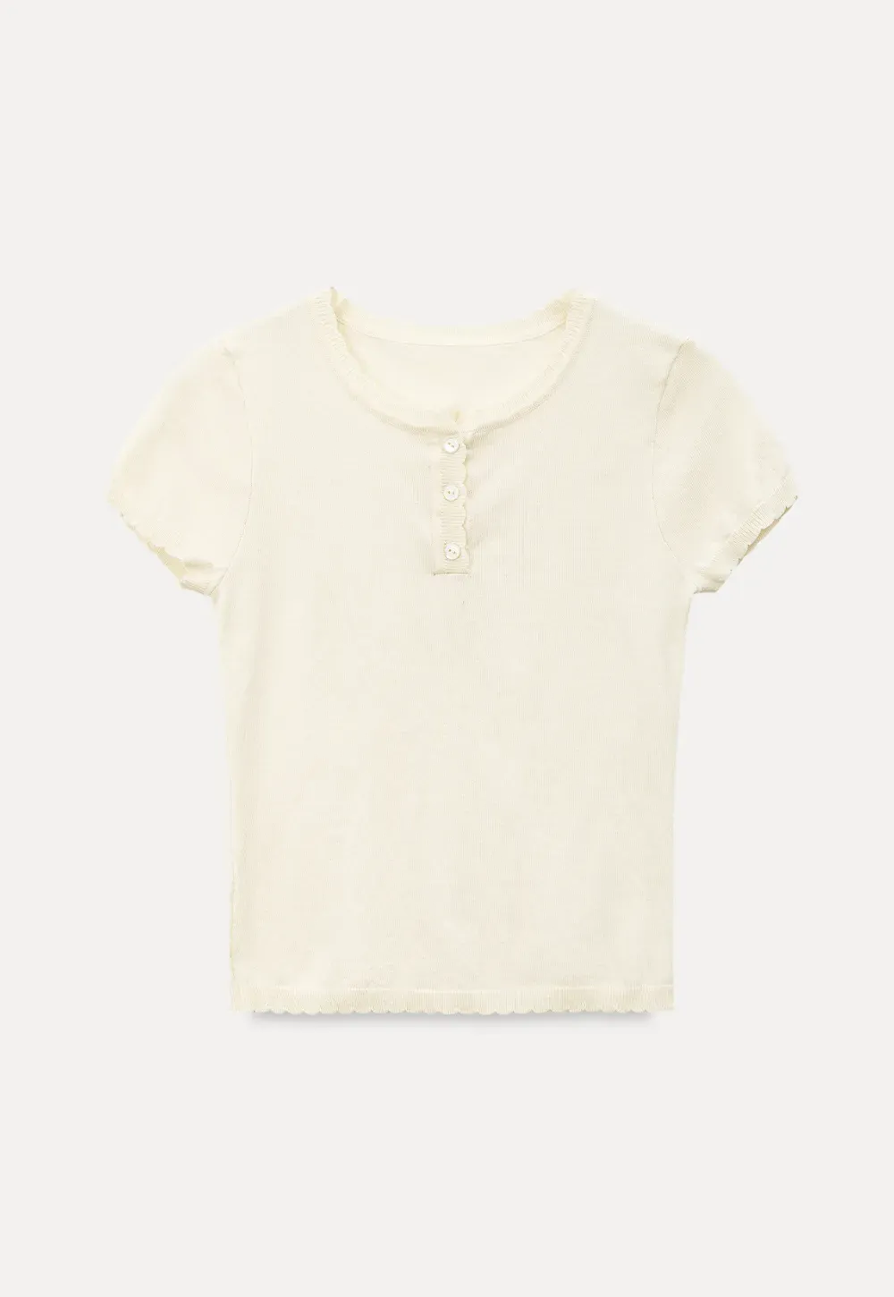 Ruffled Placket Short Sleeve Woolen Knit Sweater