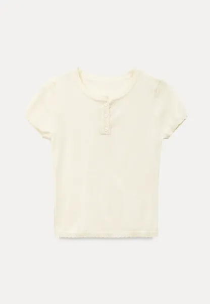 Ruffled Placket Short Sleeve Woolen Knit Sweater