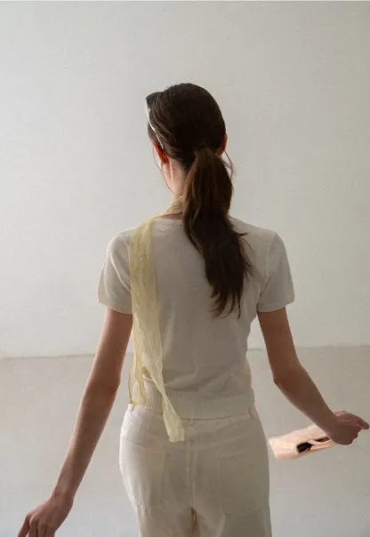 V Neck Short Sleeve Ribbed Knit Sweater