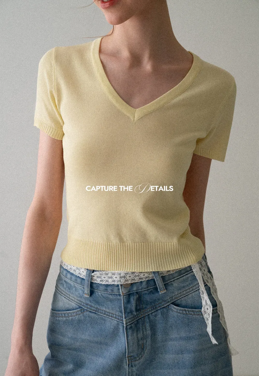 V Neck Short Sleeve Ribbed Knit Sweater