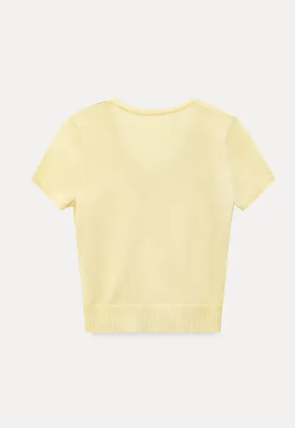 V Neck Short Sleeve Ribbed Knit Sweater