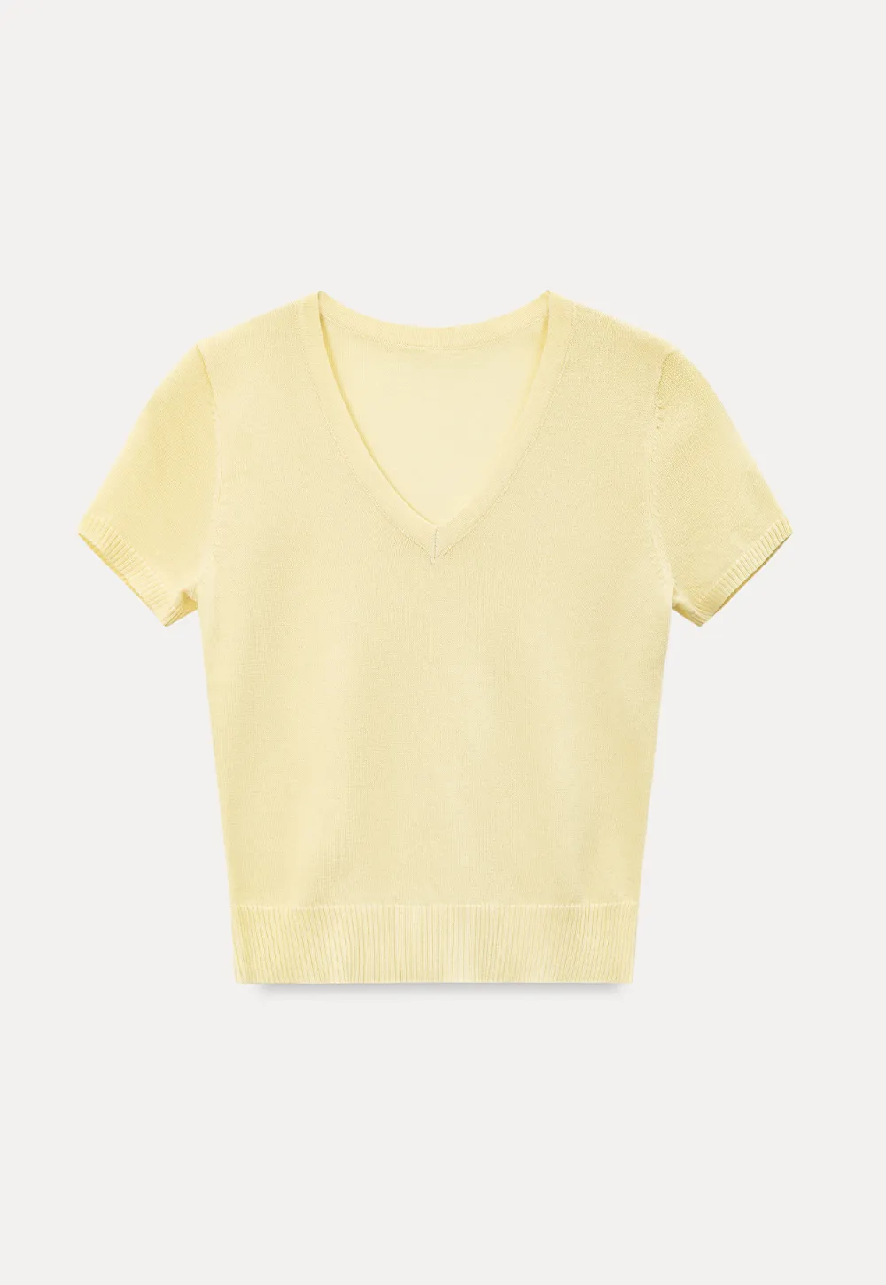 V Neck Short Sleeve Ribbed Knit Sweater