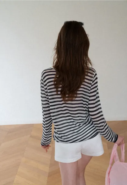 Lace Trim V Neck Long Sleeve Knit Sweater