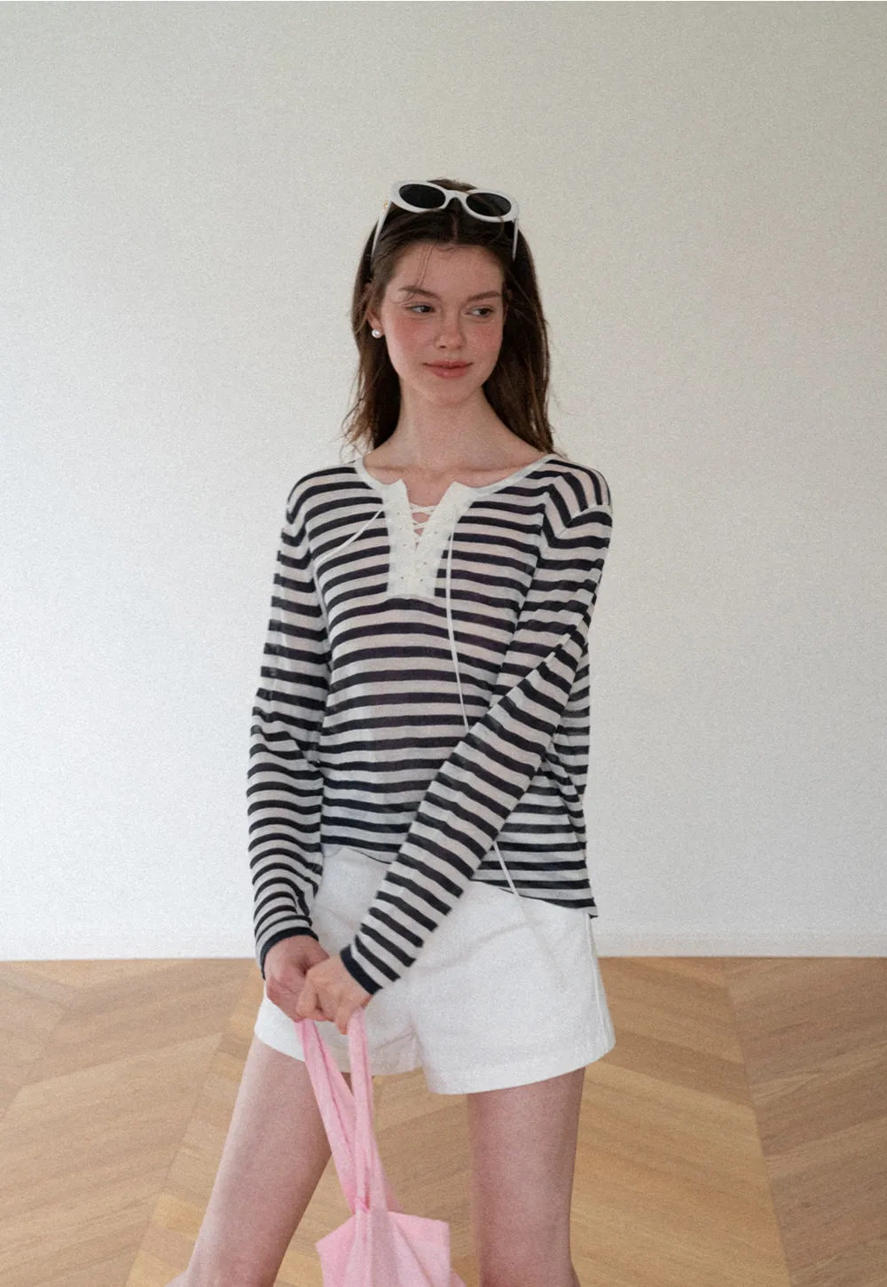 Lace Trim V Neck Long Sleeve Knit Sweater
