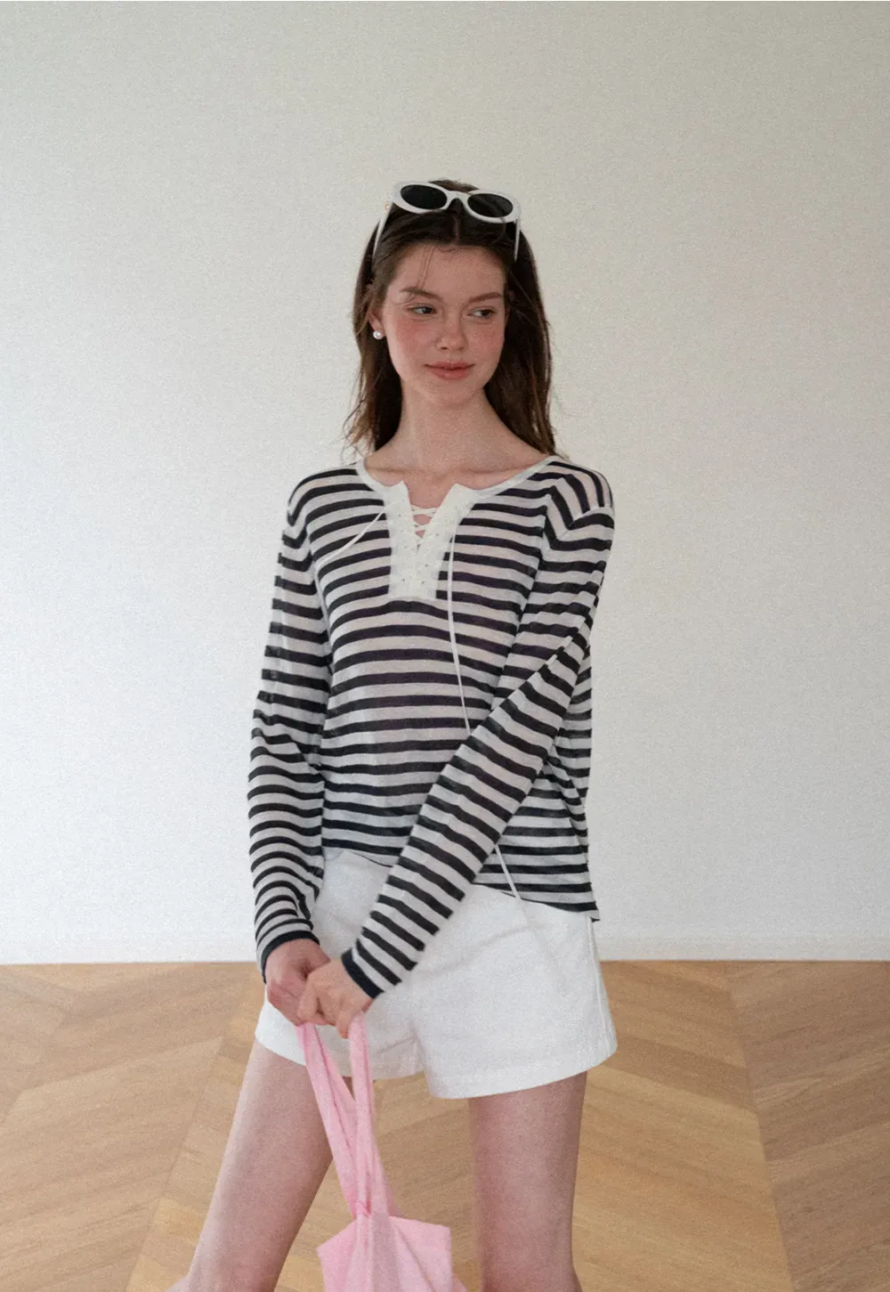 Lace Trim V Neck Long Sleeve Knit Sweater