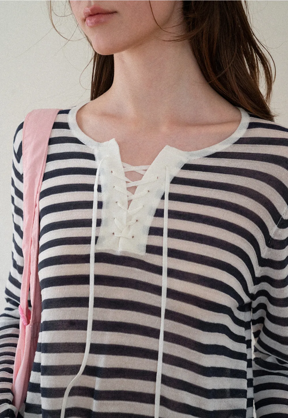 Lace Trim V Neck Long Sleeve Knit Sweater