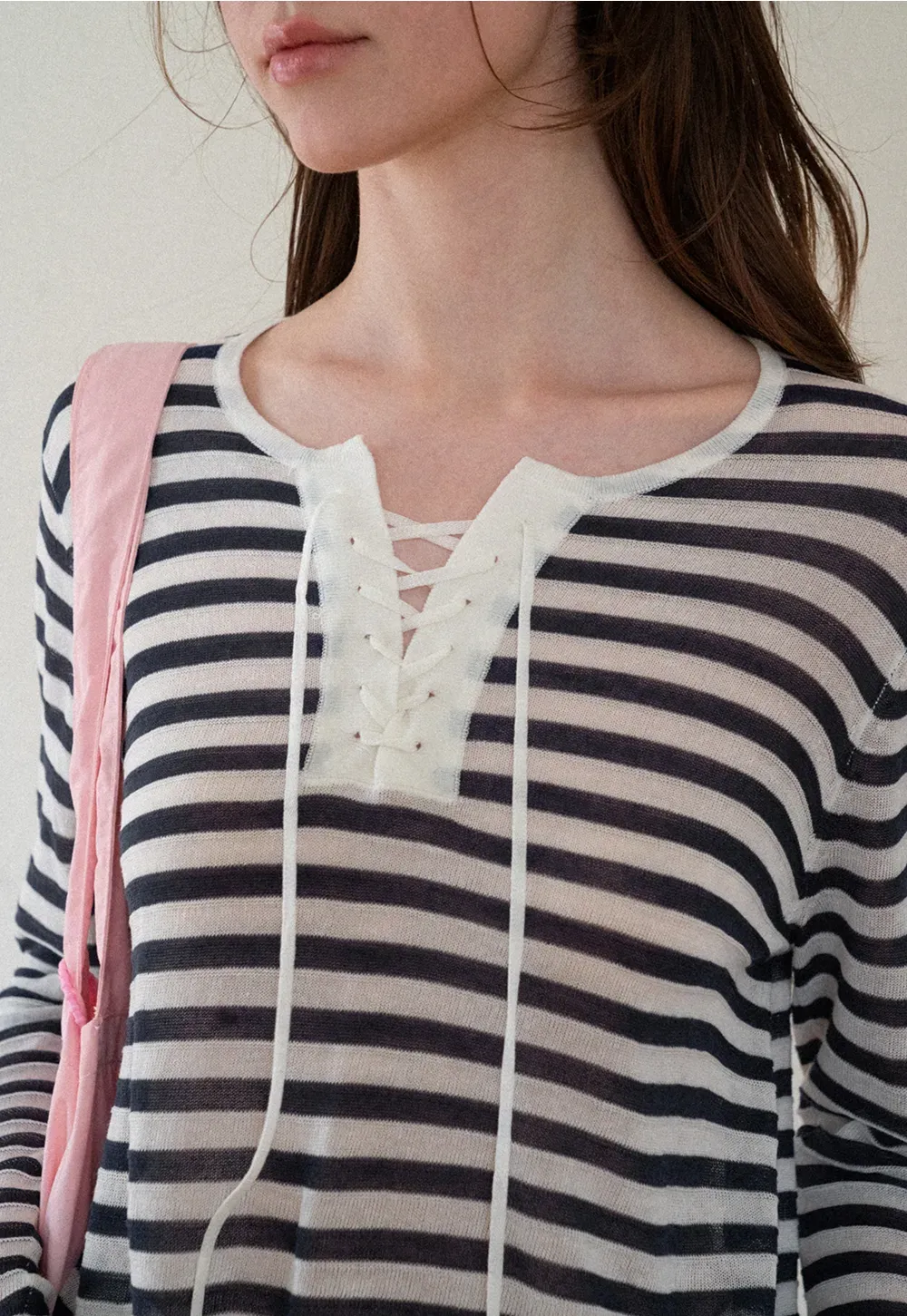 Lace Trim V Neck Long Sleeve Knit Sweater