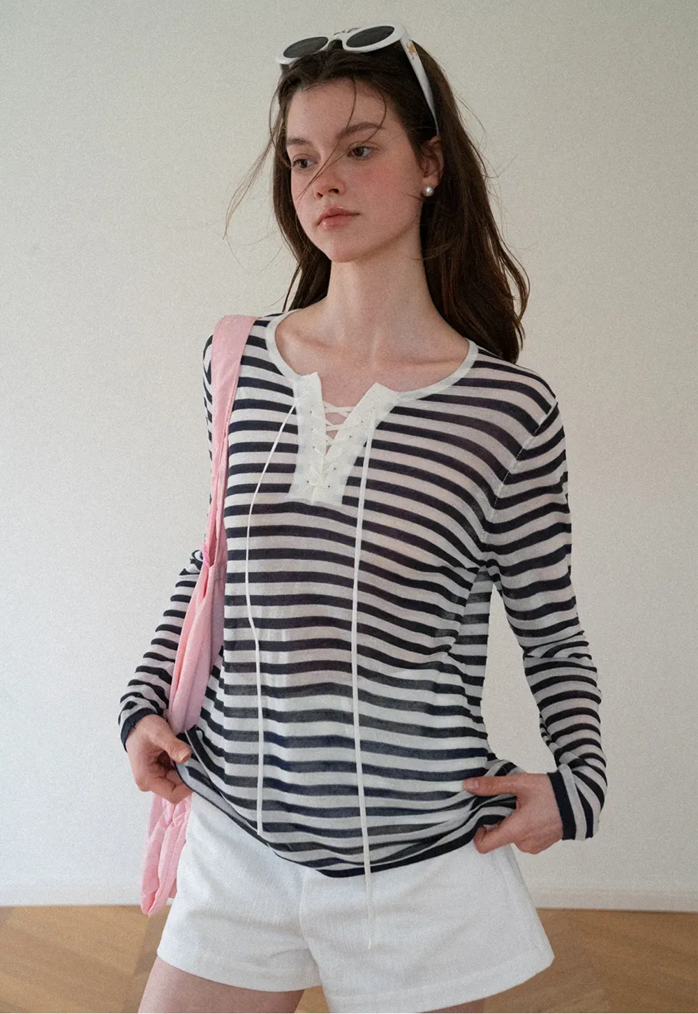 Lace Trim V Neck Long Sleeve Knit Sweater