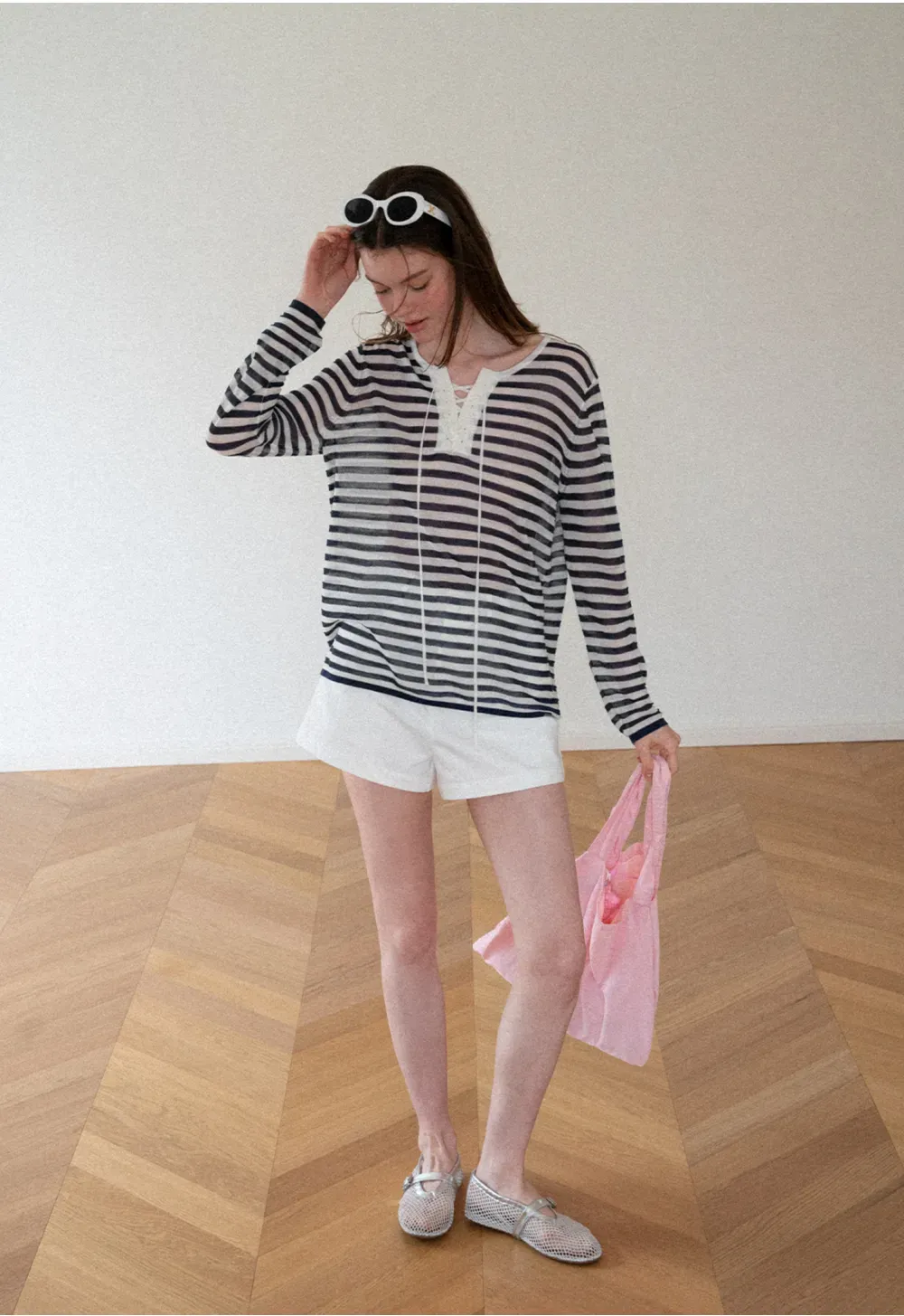 Lace Trim V Neck Long Sleeve Knit Sweater