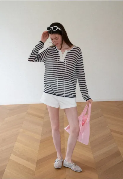 Lace Trim V Neck Long Sleeve Knit Sweater