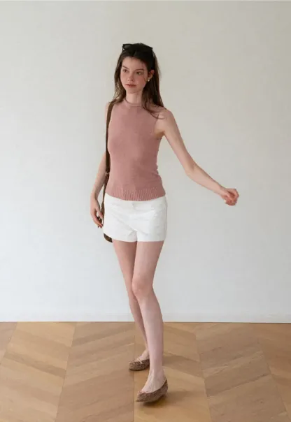 Ribbed Knit Sleeveless High Neck Sweater