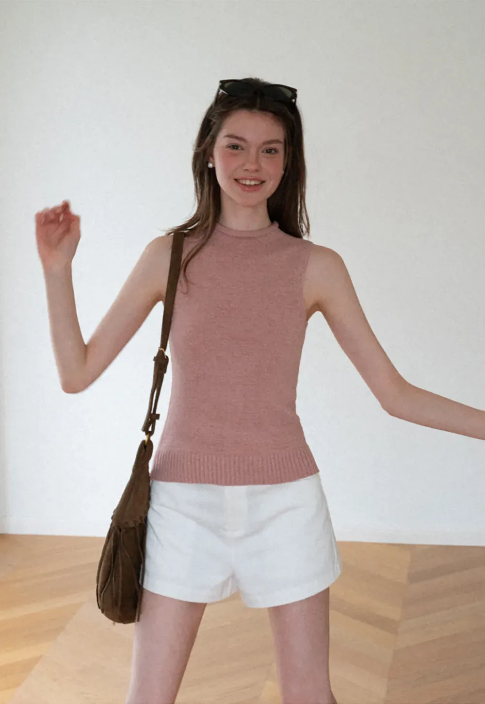 Ribbed Knit Sleeveless High Neck Sweater