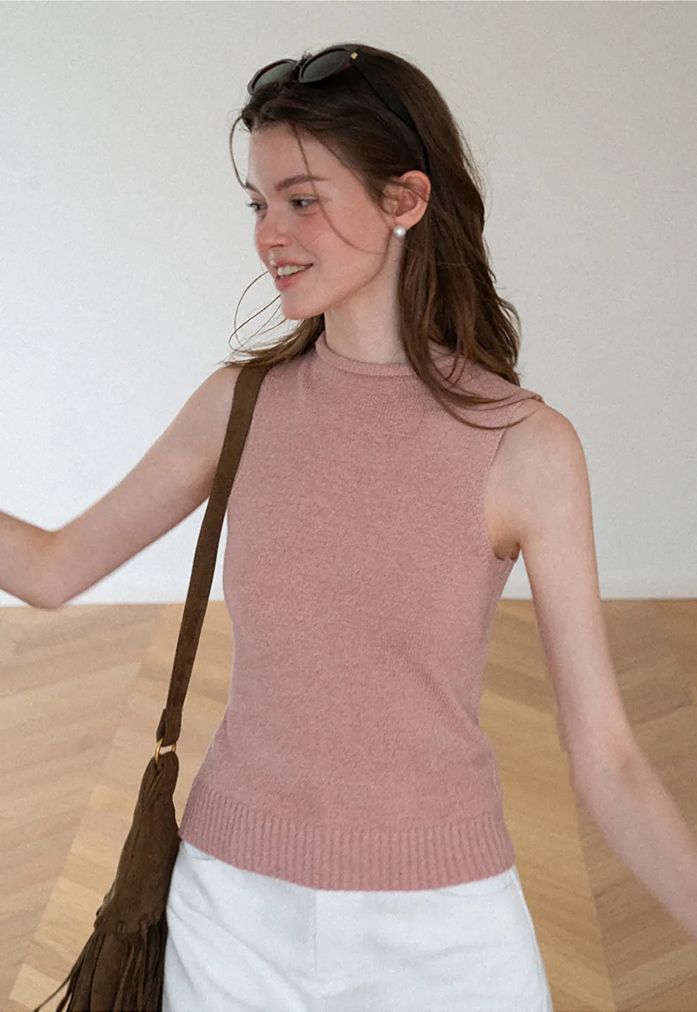 Ribbed Knit Sleeveless High Neck Sweater