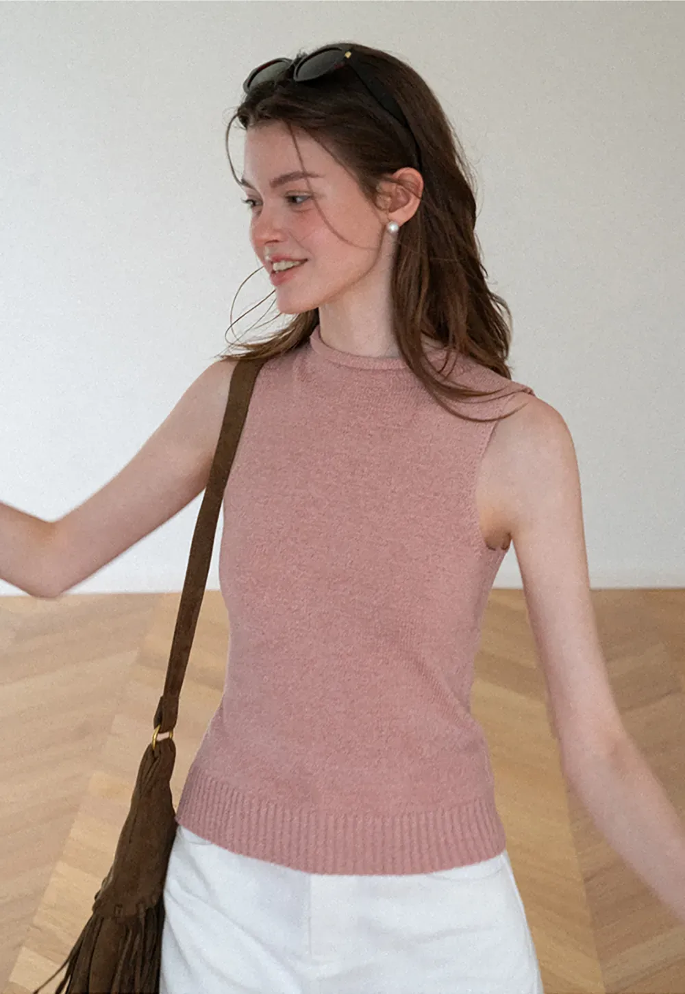 Ribbed Knit Sleeveless High Neck Sweater