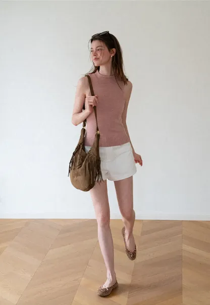 Ribbed Knit Sleeveless High Neck Sweater