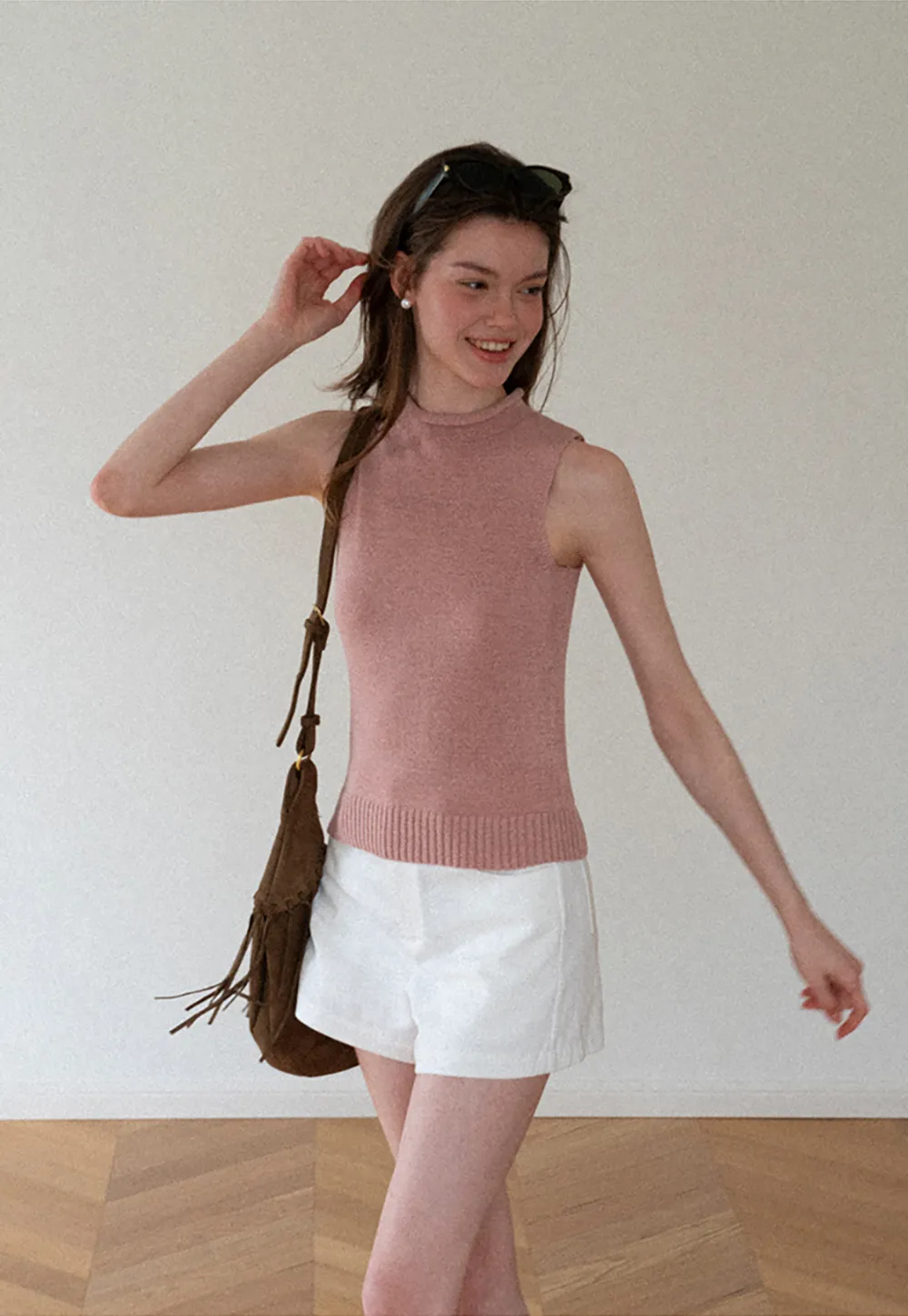 Ribbed Knit Sleeveless High Neck Sweater