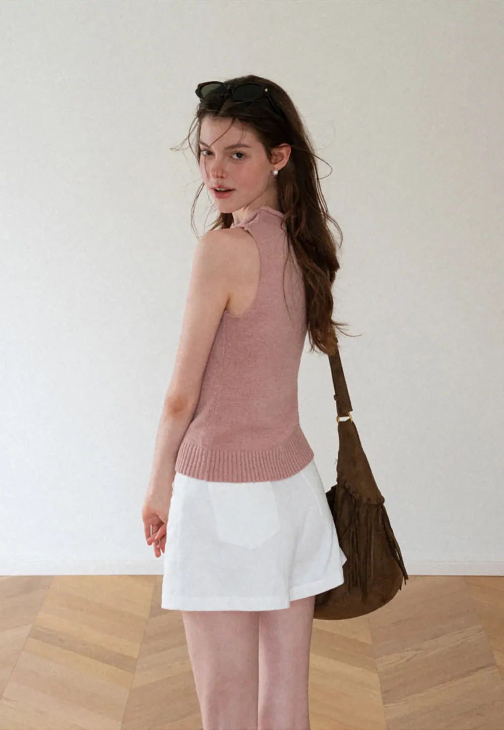 Ribbed Knit Sleeveless High Neck Sweater