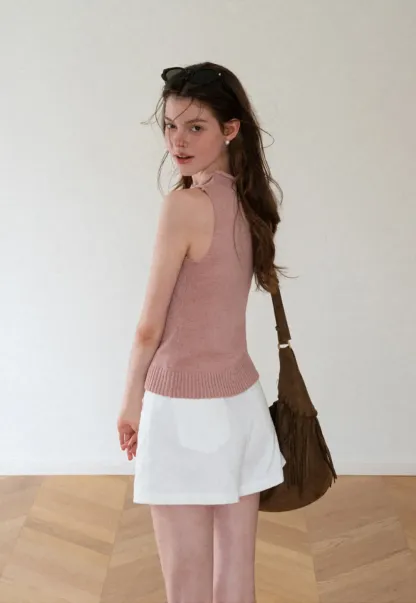 Ribbed Knit Sleeveless High Neck Sweater