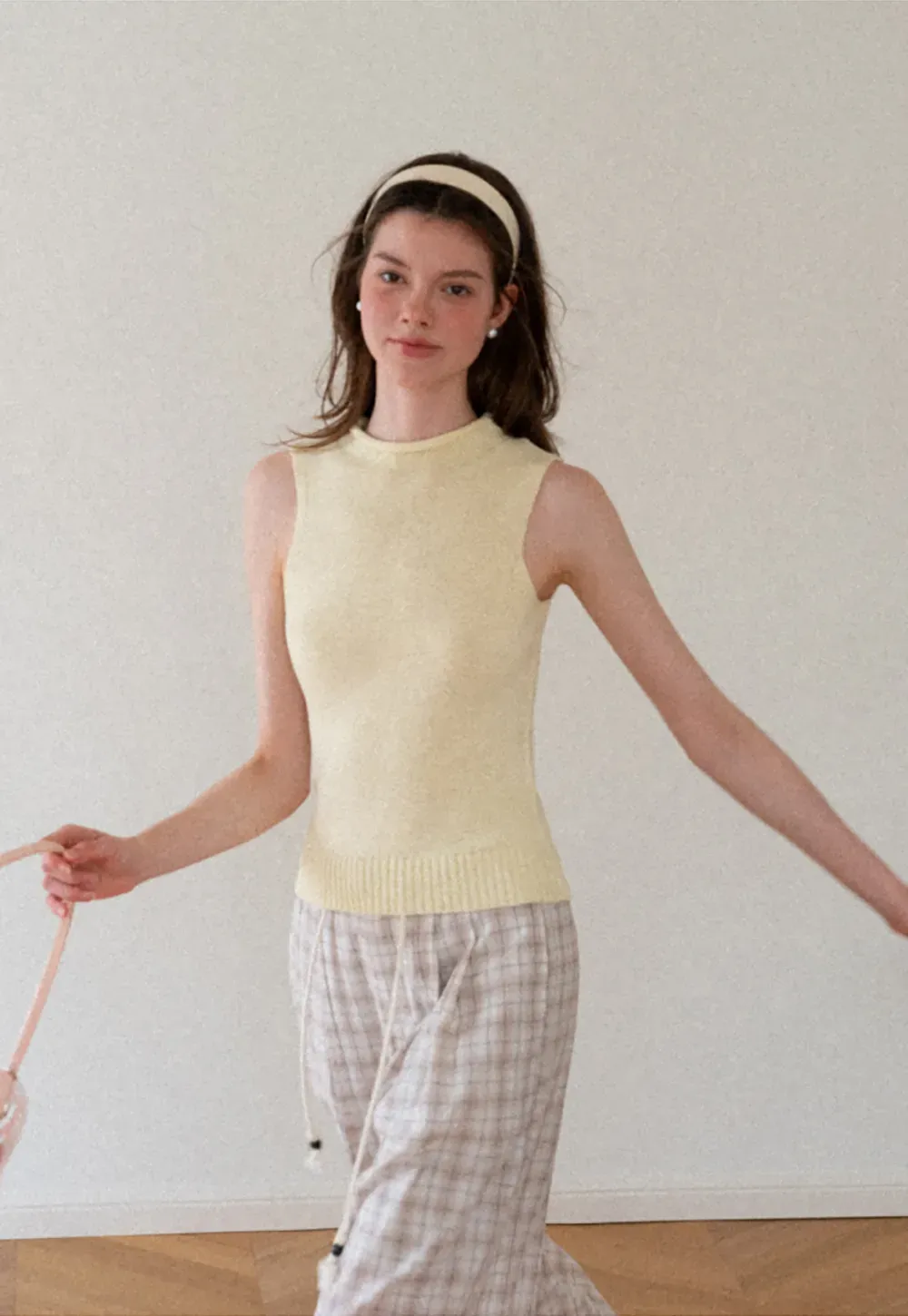Ribbed Knit Sleeveless High Neck Sweater