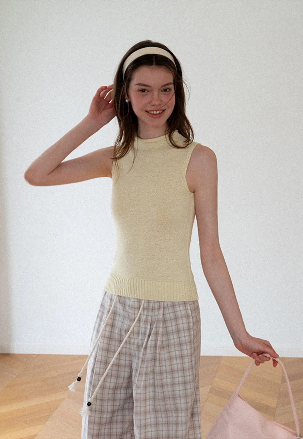 Ribbed Knit Sleeveless High Neck Sweater