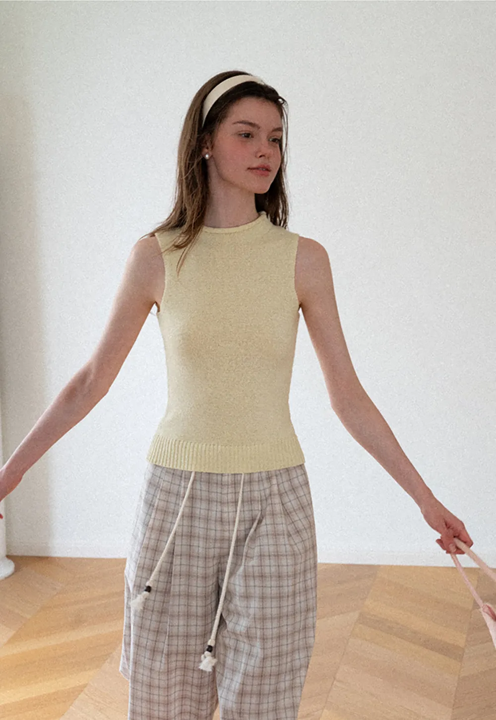 Ribbed Knit Sleeveless High Neck Sweater