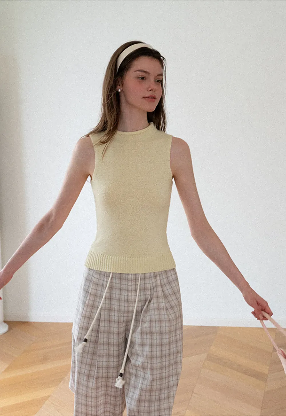 Ribbed Knit Sleeveless High Neck Sweater
