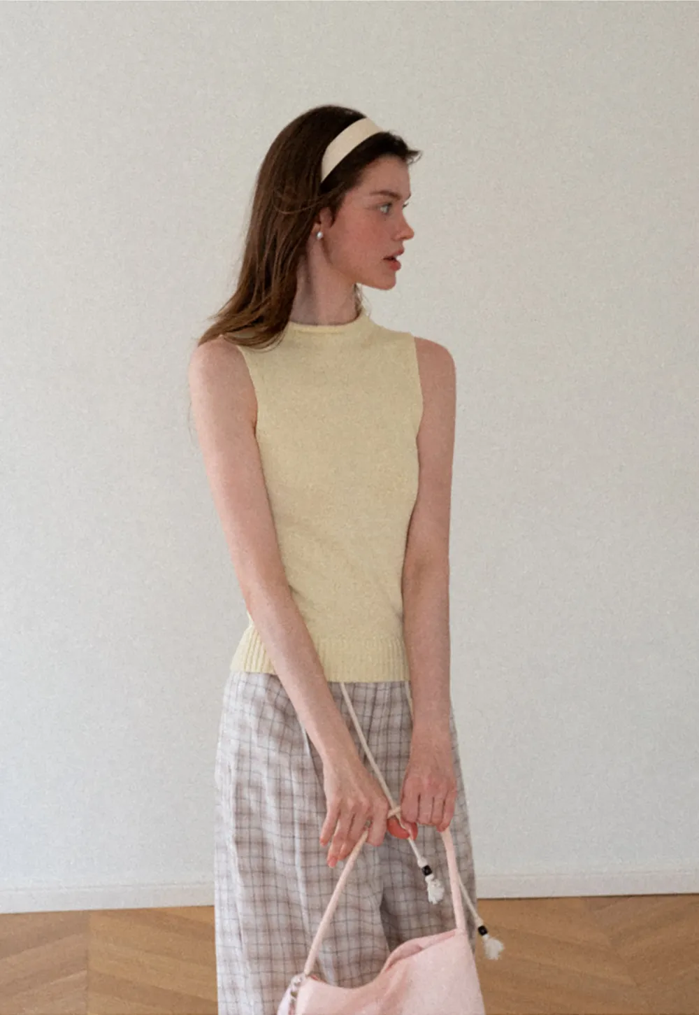 Ribbed Knit Sleeveless High Neck Sweater