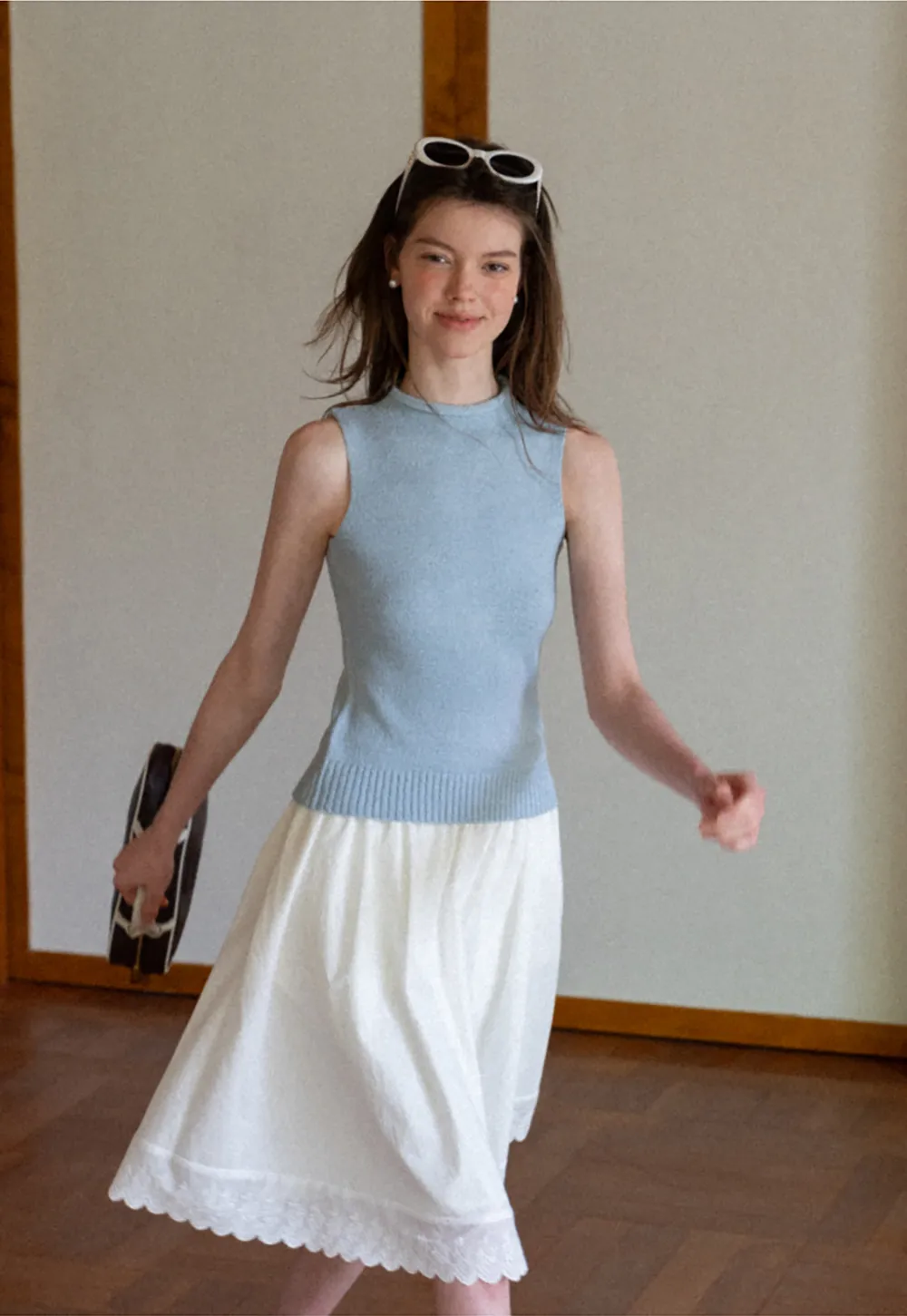 Ribbed Knit Sleeveless High Neck Sweater