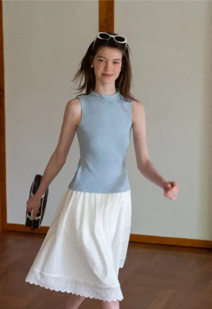 Ribbed Knit Sleeveless High Neck Sweater