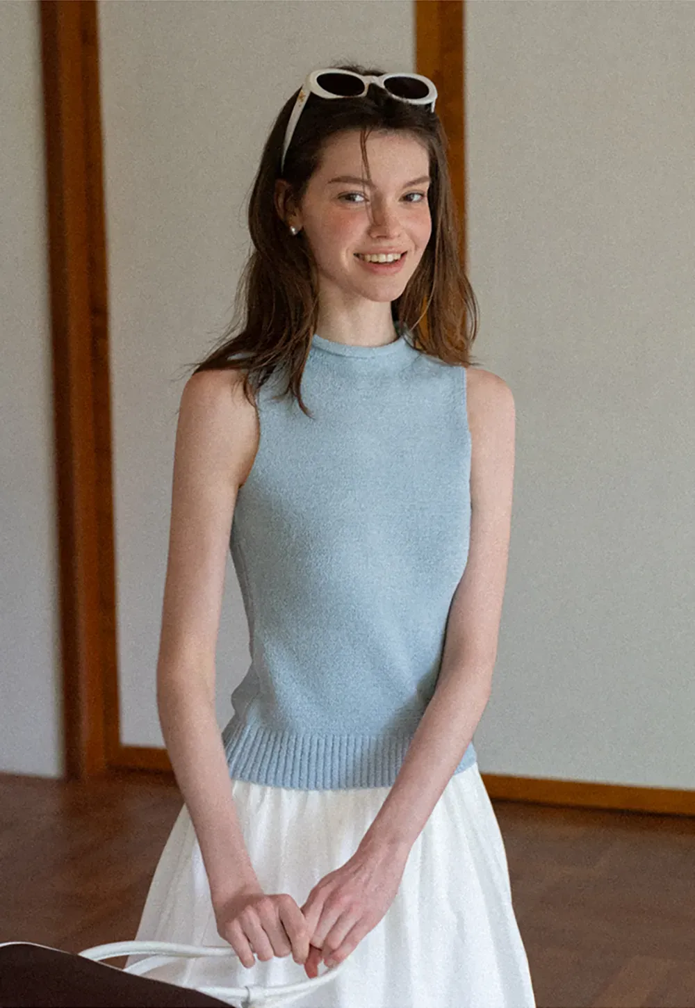 Ribbed Knit Sleeveless High Neck Sweater