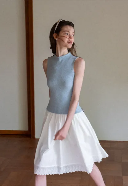 Ribbed Knit Sleeveless High Neck Sweater
