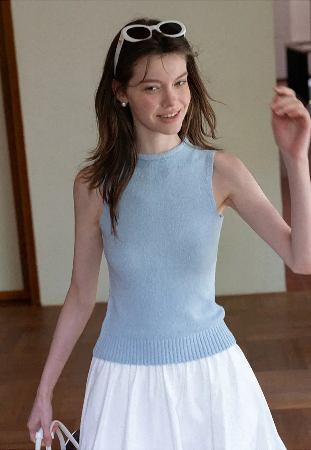 Ribbed Knit Sleeveless High Neck Sweater
