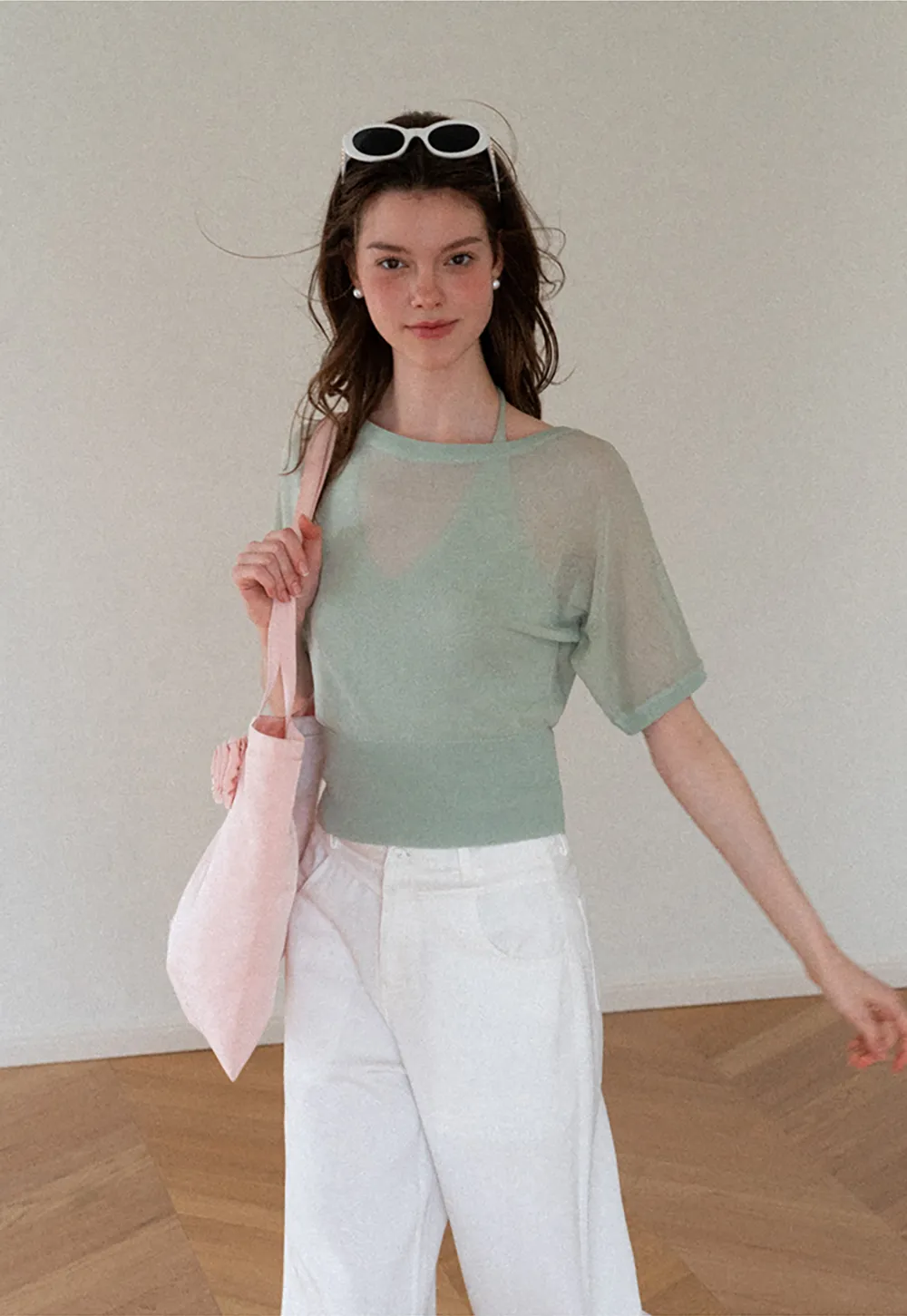 Asymmetrical Neck Cropped Woolen Knit Sweater