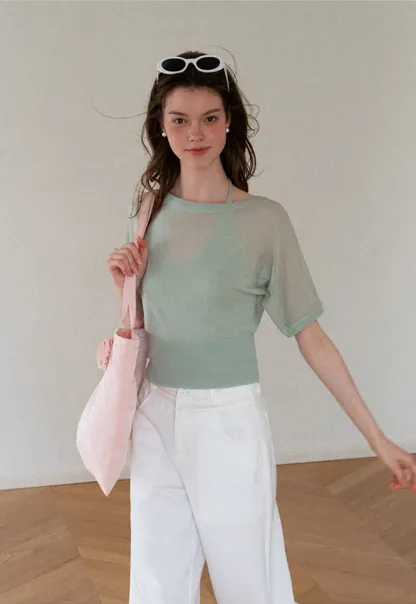 Asymmetrical Neck Cropped Woolen Knit Sweater