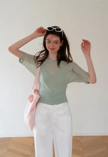 Asymmetrical Neck Cropped Woolen Knit Sweater