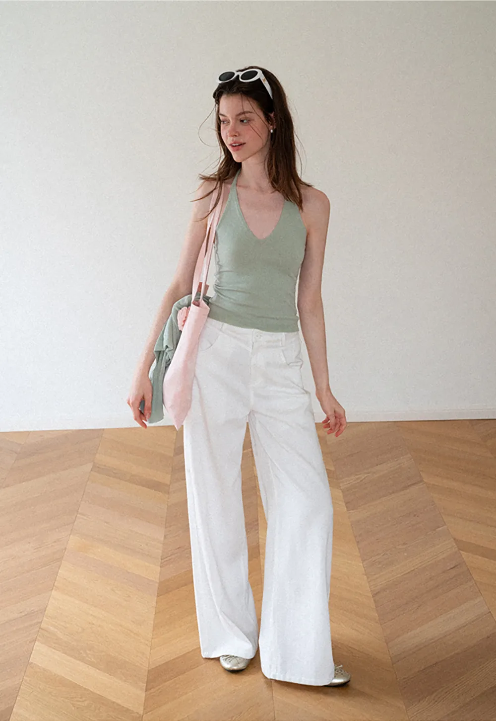 Asymmetrical Neck Cropped Woolen Knit Sweater