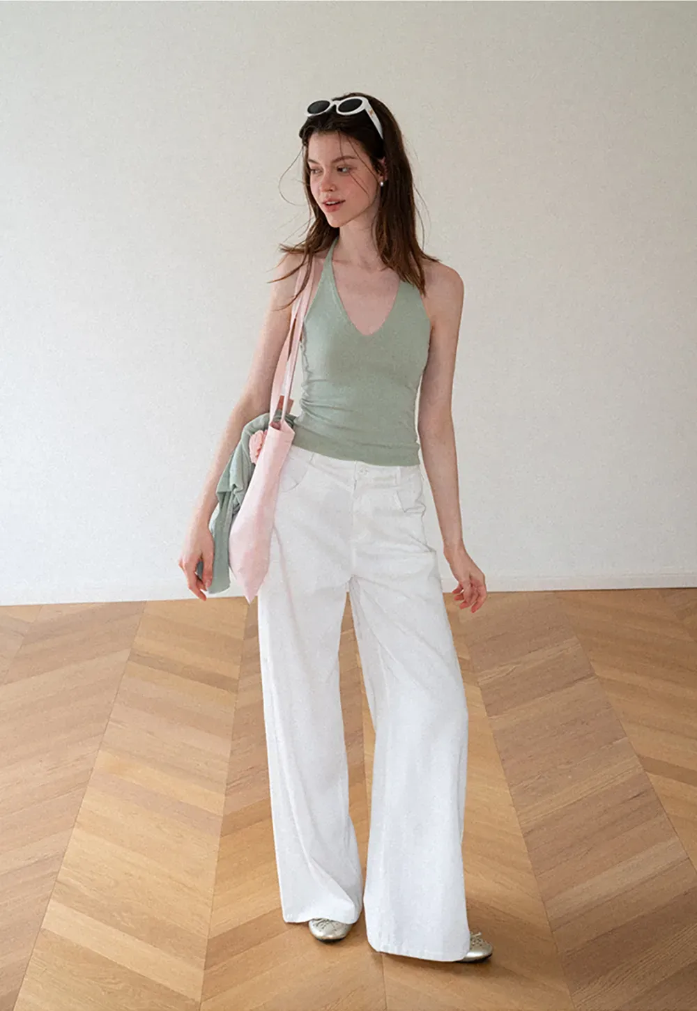 Asymmetrical Neck Cropped Woolen Knit Sweater