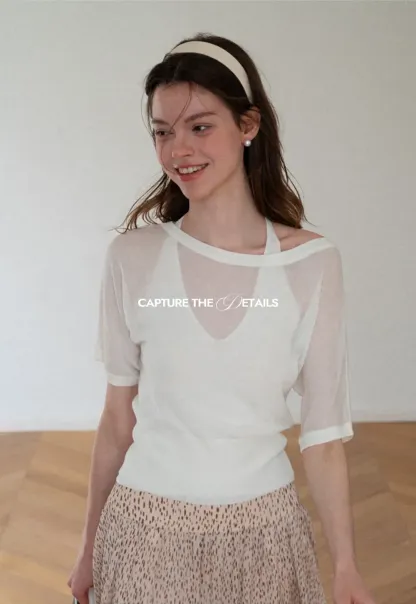 Asymmetrical Neck Cropped Woolen Knit Sweater