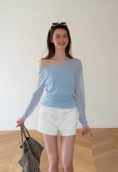 Off Shoulder Knit Sweater With Strappy Detail And Tank Top Set
