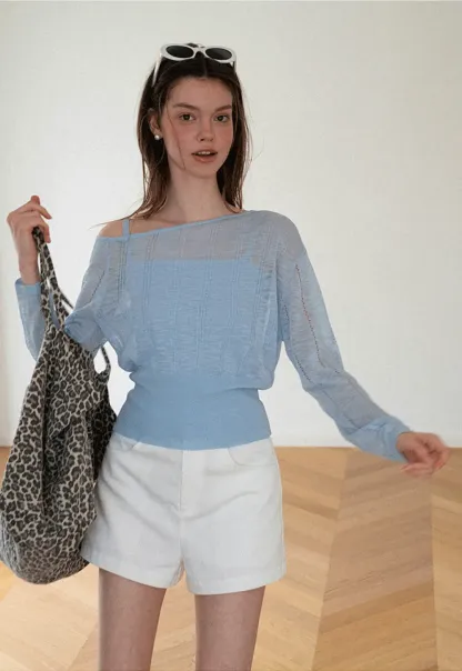 Off Shoulder Knit Sweater With Strappy Detail And Tank Top Set
