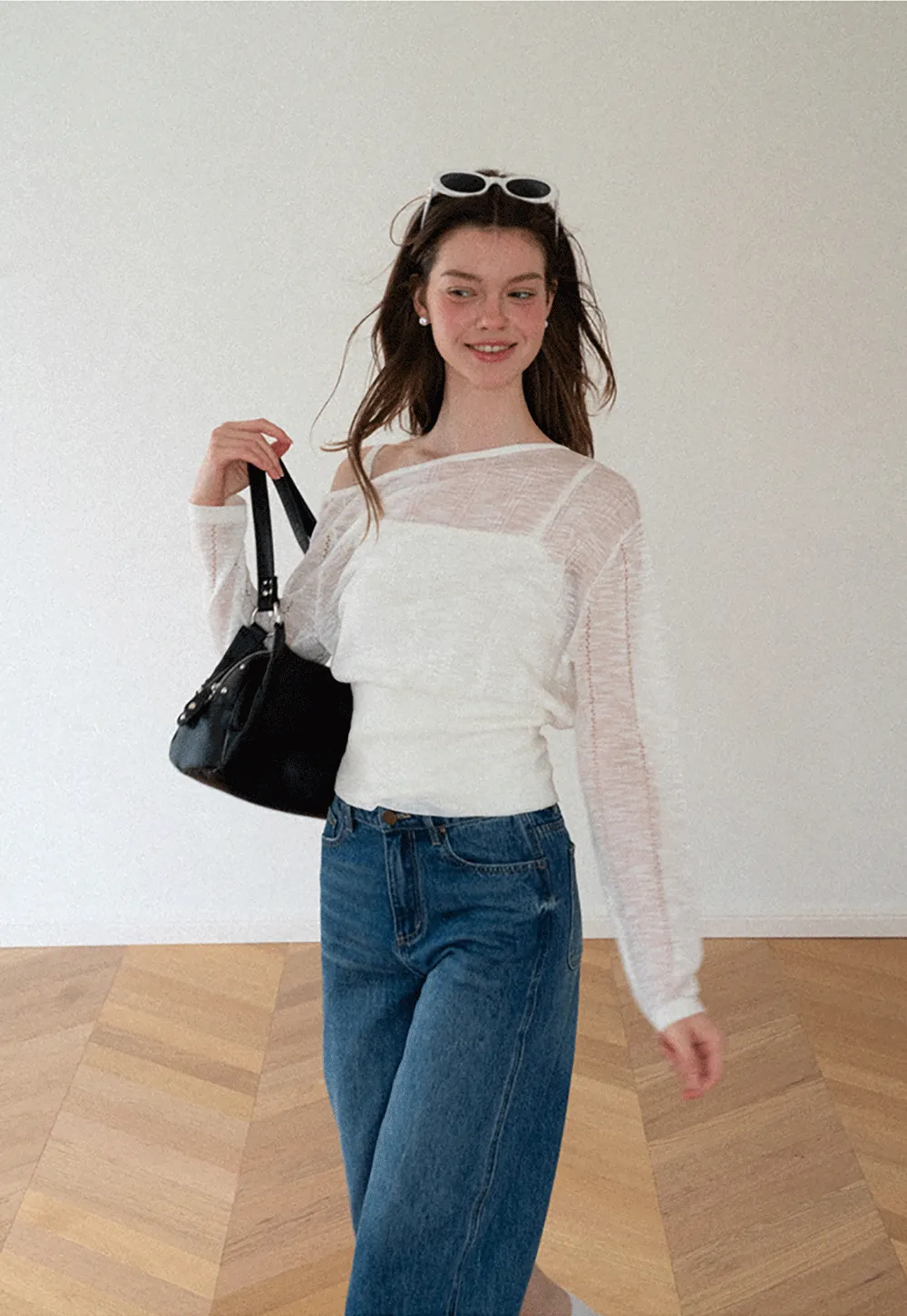 Off Shoulder Knit Sweater With Strappy Detail And Tank Top Set