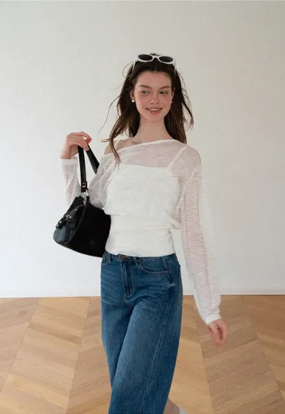 Off Shoulder Knit Sweater With Strappy Detail And Tank Top Set