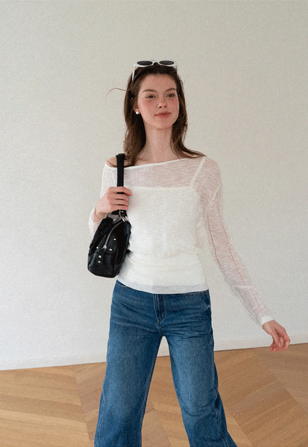 Off Shoulder Knit Sweater With Strappy Detail And Tank Top Set
