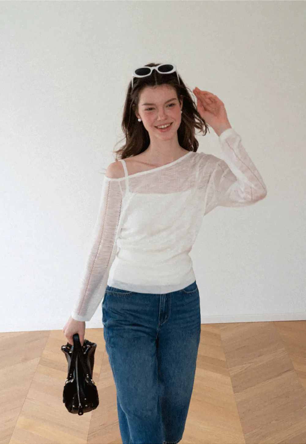 Off Shoulder Knit Sweater With Strappy Detail And Tank Top Set