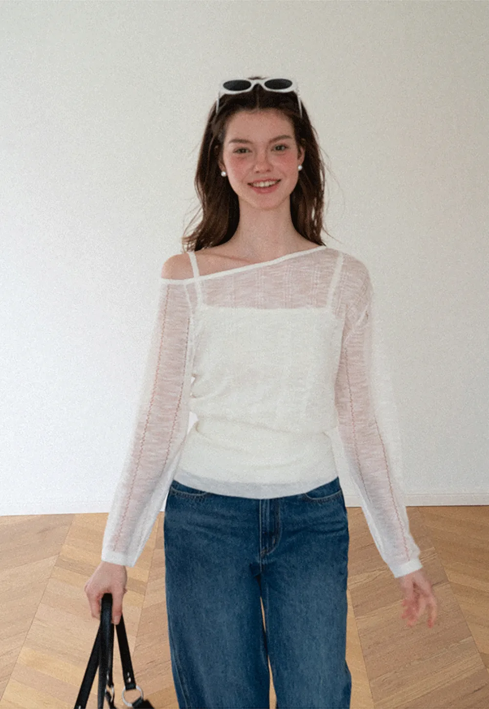 Off Shoulder Knit Sweater With Strappy Detail And Tank Top Set