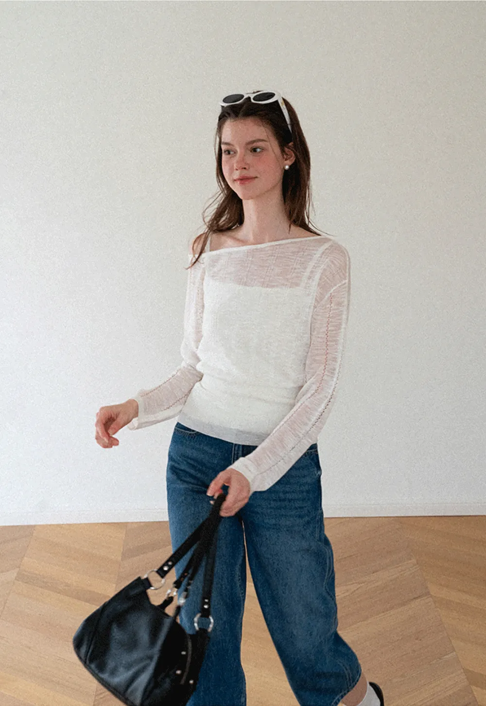 Off Shoulder Knit Sweater With Strappy Detail And Tank Top Set