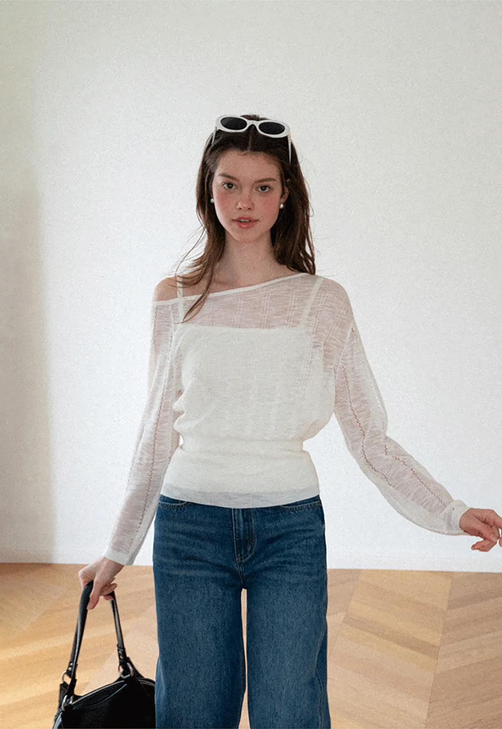 Off Shoulder Knit Sweater With Strappy Detail And Tank Top Set