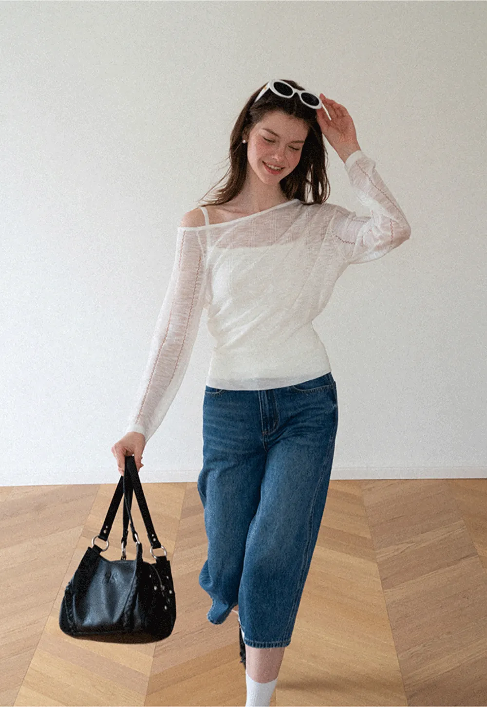 Off Shoulder Knit Sweater With Strappy Detail And Tank Top Set