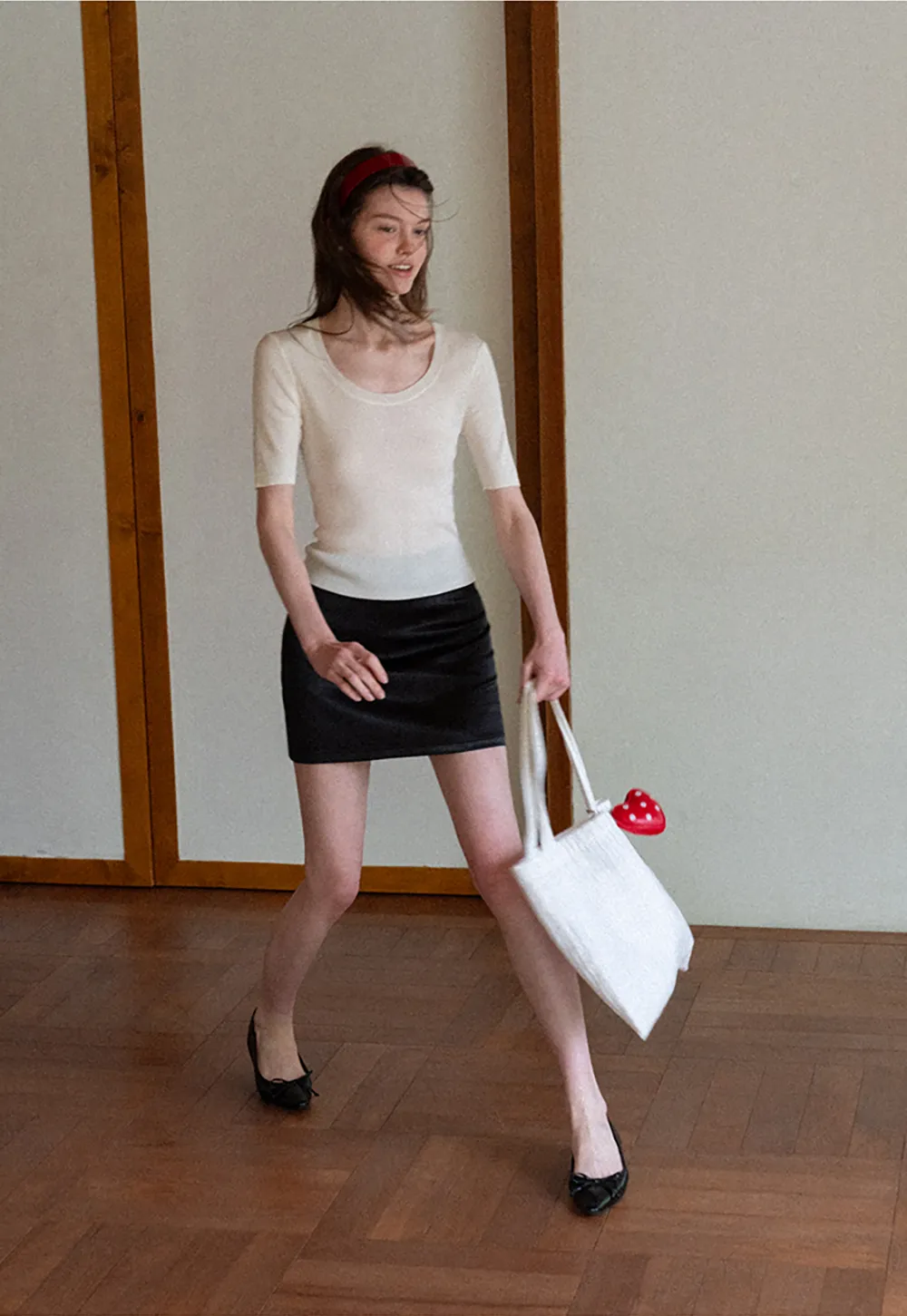 Ribbed Knit Short Sleeve Crew Neck Sweater